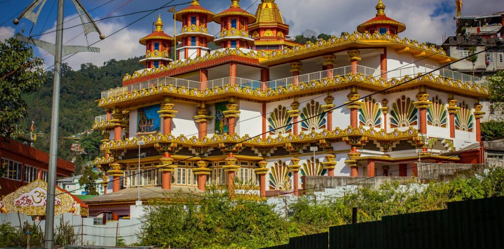 a colorful building with a lot of windows on top of it