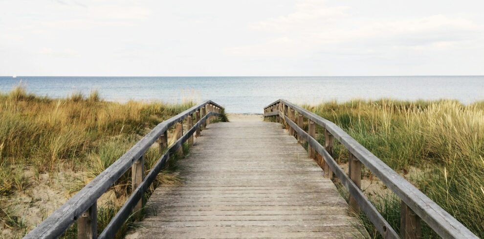 photo of gray wooden bridge